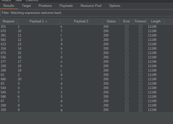 Result of password enumeration